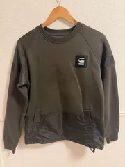 (^w^)b  極美品 G-STAR RAW ジースターロゥ PM Sweater 切替 スウェット トレーナー メンズ XS S カーキ オリーブ グリーン ミリタリー ロゴバッジ 異素材 ドローコード付 秋冬 古着 OM13494MRのサムネイル