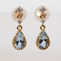 美品 ヴァンドーム青山 アクアマリン×ダイヤ ドロップ ピアス/24-4231のサムネイル