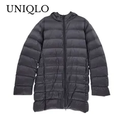 【美品】UNIQLO ユニクロ ウルトラライトダウン フード付き ロングコート 黒 グレー M 美品 レディース アウター 防寒のサムネイル