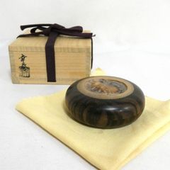 茶道具 山中塗 道場宗廣作 玄々斎好 月日貝蒔絵 香合 共箱 V 6015