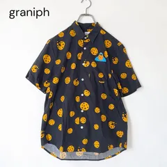 Sサイズ graniph グラニフ セサミストリート クッキーモンスター 半袖 シャツ 総柄 刺繍 ブラックのサムネイル