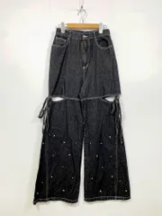 美品 MAJESTIC LEGON マジェスティックレゴン サイドスリットビジュー デニムパンツ sizeM/黒 ■■ レディースのサムネイル