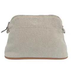 極美品▲HERMES エルメス ボリードポーチ ミニ Hロゴ刺繍 レザー使い キャンバス 化粧ポーチ ベージュ フランス製 レディースのサムネイル