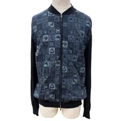 良品▼HERMES エルメス コットン100% ニット 総柄切り替え ジップアップ ブルゾン ジャケット ネイビー XL イタリア製 メンズのサムネイル