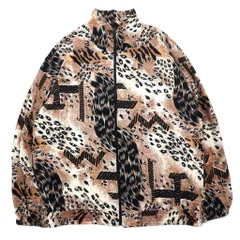90年代 ERIN LONDON シルク ジップアップジャケット L ベージュ 総柄 レオパードのサムネイル