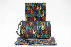 ★3日以内返品可★ 極美品 GUCCI グッチ GGサイケデリック レザー PVC ポーチ マルチカラー 603734 クラッチバッグ ブラック コーティングキャンバス レザー メンズのサムネイル