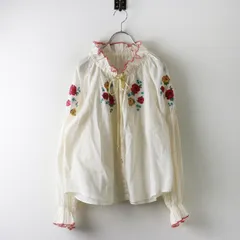 ジェーンマープル Jane Marple フラワーエンブロイダリー スモッキングシャツ M キナリ┃生成り 花柄 刺繍 ブラウス【2400015042985】のサムネイル