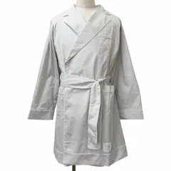未使用品□THOM BROWNE トムブラウン MOU525A-08068035 ストライプ柄 ベルテッド ガウンコート グレー 2 イタリア製 正規品 メンズのサムネイル