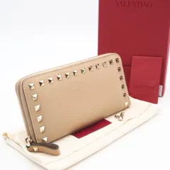 ★3日以内返品可★ 極美品 VALENTINO ヴァレンティノ ロックスタッズ ラウンドジップウォレット P51201494 長財布 ベージュ レザー レディースのサムネイル
