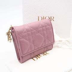 日本限定色✨Lady Dior カナージュ ラムスキン 三つ折り 財布 ピンク
