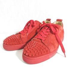 美品 Christian Louboutin クリスチャンルブタン ルイスジュニア スエードレザー スパイク スニーカー サイズ43 約28cm レッド メンズ 古着 中古 USED 美品 Christian Louboutin クリスチャンルブタン ルイスジュニア
