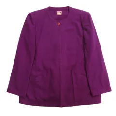 美品 ISSEY MIYAKE イッセイミヤケ 70's 初期タグ ノーカラー ジャケット ブルゾン ウール ヴィンテージ 9 紫 パープル レディース 古着 中古 USEDのサムネイル