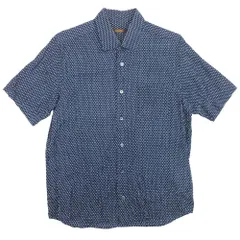 美品 ARAMIS アラミス 総柄 コットン シアサッカー シャツ カットソー トップス 半袖 L 紺 ネイビー 白 ホワイト メンズ 古着 中古 USEDのサムネイル