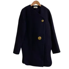美品 BALENCIAGA バレンシアガ カシミヤブレンド ウール ノーカラーコート サイズ34 ネイビー レディース 古着 中古 USEDのサムネイル