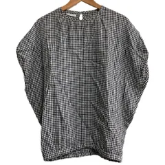 美品 fog linen work フォグリネンワーク ギンガムチェック リネン ノースリーブブラウス ブラック ホワイト レディース 古着 中古 USEDのサムネイル