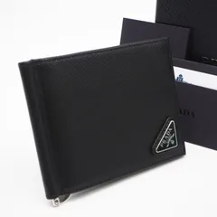 ★3日以内返品可★ 極美品 PRADA プラダ サフィアーノ トライアングルロゴ 二つ折りマネークリップ 2MN077 マネークリップ ブラック サフィアーノ メンズのサムネイル