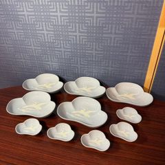 鶴柄 和皿 10枚セット 有田焼風 銘あり 盛皿 小皿 和食器 縁起物 皿