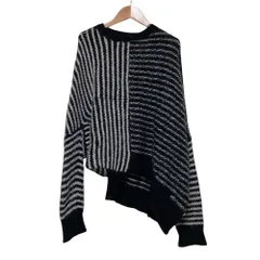 良品 23AW ALLSAINTS オールセインツ SELINA STRIPE JUMPER アシンメトリー ニット セーター M ブラック系 レディース 古着 中古 USEDのサムネイル