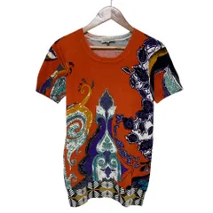 美品 ETRO エトロ ペイズリー 総柄プリント シルクニット カットソー 42 オレンジ マルチカラー レディース 古着 中古 USEDのサムネイル