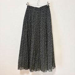 GU 総柄 プリーツロングスカート S ブラック 222-335906