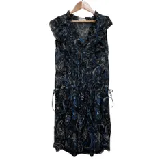 美品 ZADIG & VOLTAIRE ザディグエヴォルテール ペイズリー柄 フリル ノースリーブ ワンピース S ブラック レディース 古着 中古 USEDのサムネイル