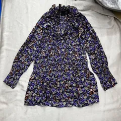 Anna Sui　アナスイ　シフォンブラウス　花柄　紫　パープル　ワンピース　長袖　レディース　トップス　ひざ丈ワンピース　S〜小さめMサイズのサムネイル