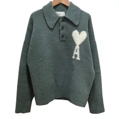 美品 AMI PARIS アミパリス Ami de Coeur ハートロゴ ヘアリーアルパカ ポロニットセーター UPL325.KN0032 サイズ XS グリーン メンズ レディース 古着 中古 USEDのサムネイル