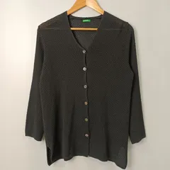 ユナイテッドカラーズオブベネトン UNITED COLORS OF BENETTON 透かし編みVネックカーディガン 【S】 ブラック／黒のサムネイル