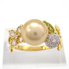 田崎真珠 タサキ TASAKI 9.5mm ゴールデンパール 白蝶真珠 ペリドット 0.28ct ダイヤモンド ダイヤ リング K18 750 Pt900 15号 プラチナ 指輪 ジュエリー ラウンドカット マーキスカット リーフ フラワー パヴェ 5234のサムネイル