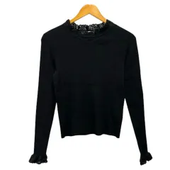 エムプルミエ ブラック M-Premier BLACK ニットソー カットソー クルーネック リブ レース 長袖 36 黒 ブラックのサムネイル