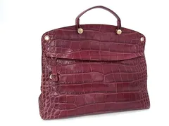 ■美品■ FURLA フルラ クロコダイル型押しレザー ワンハンドル ハンドバッグ レディース メンズ ボルドー系 DP1547のサムネイル