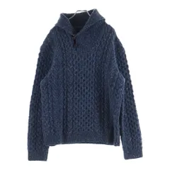 RRL (ダブルアールエル) ハンドニット フーデッド レザーボタン ウールセーター ブルーのサムネイル