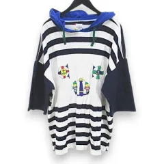 カステルバジャック CASTELBAJAC ボーダー 七分袖 Tシャツ カットソー パーカー 4 紺系 ネイビー 日本製 プリントのサムネイル