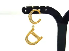 ■美品■ ChristianDior クリスチャンディオール ラインストーン 片耳のみ ピアス アクセサリー レディース ゴールド系 DP3175のサムネイル