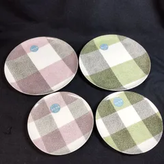 【新品・4枚セット】studioCLIP スタディオクリップ　ハサミチェック　大皿　中皿　食器　波佐見焼　グリーン　ピンク　日本製　L2502のサムネイル