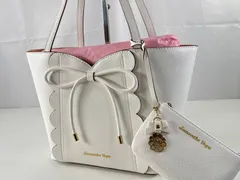 ★未使用品？ 極美品 サマンサベガ Samantha Vega クローシェミニ トートバッグ ホワイト リボン パスケース ポーチ付 鞄 カバン 管理2M515のサムネイル