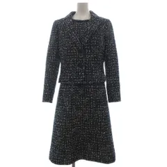 ハナエモリ HANAE MORI スーツ セットアップ ツイード ジャケット 長袖  ワンピース ひざ丈 半袖 38 紺 ネイビーのサムネイル