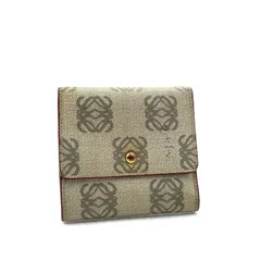 ■良品■LOEWE ロエベ  リピートアナグラム　三つ折り財布　コーティングキャンバス×レザー　グレージュ　ゴールド金具　刻印あり　ヴィンテージのサムネイル