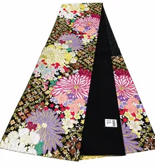 振袖用袋帯　花柄　黒　大柄　帯 　成人式　卒業式 結婚式 前撮り　正絹　振袖のサムネイル