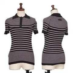 ジャンポールゴルチエファムJean Paul GAULTIER FEMME ボーダーリブニットポロシャツ 黒紫40のサムネイル