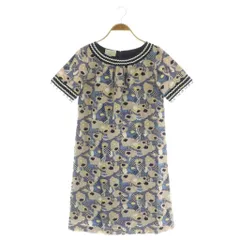 ローラアシュレイ LAURA ASHLEY 総柄ワンピース ミニ 半袖 コットン ポンポン 0 ベージュ ブルー /MY ■OS ■ECC001のサムネイル