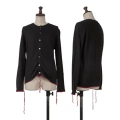 ジュンヤワタナベ コムデギャルソンJUNYA WATANABE COMME des GARCONS シルクカシミヤ混裾ほつれパイピングカーディガン 黒赤M位のサムネイル