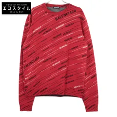 BALENCIAGA　バレンシアガ　19SS 555381 レッド ジャガードロゴオーバーサイズクルーネックニット　Mのサムネイル