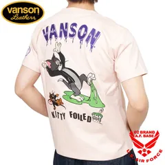 アウトレット バンソン トムとジェリーコラボ Kitty Foiled刺繍 半袖Tシャツ ピンクM VANSON tjv-2427のサムネイル