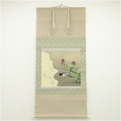 美品 掛け軸 福本積応作 柿画賛「山色夕陽時」宝林寺 共箱 禅語 茶掛け