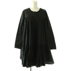 マリリンムーン Marilyn Moon TIERED DRESS シャツワンピース ひざ丈 ギャザー 長袖 クルーネック ワンカラー 黒 ブラック /BB ■OS ▲Hのサムネイル