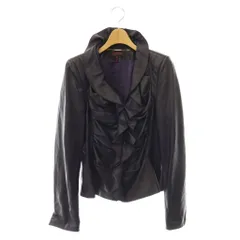 エスカーダ ESCADA フリル レザージャケット ラムレザー ジップアップ アウター 36 ダークパープル /HS ■OSのサムネイル