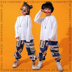 キッズダンス衣装 長袖 トップス 花柄 パンツ ズボン ヒップホップ HIPHOP 男の子 女の子 子供服 ジャズダンス ステージ衣装 練習着 体操服 M0717-NAOB-1のサムネイル