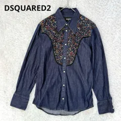 DSQUARED2 ディースクエアード イタリア製 花柄ドッキング デニムシャツ 長袖シャツ フラワーモチーフ  コットン 綿100 サイズ 48 M ~ L レディース 切替のサムネイル