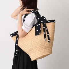 PATOU パトゥ かごバッグ バッグ ラフィア ラージ バケツバッグ AC1290 1405 レディース ベージュ ネイビー トートバッグ リボン 水玉 夏 大容量のサムネイル